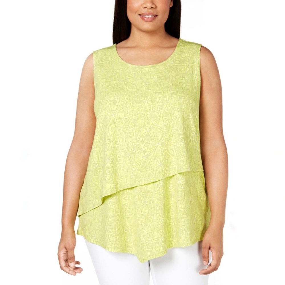 Alfani Plus Asymmetric Printed Tank Top 0X Green